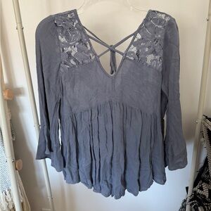 Boho blue flowy top